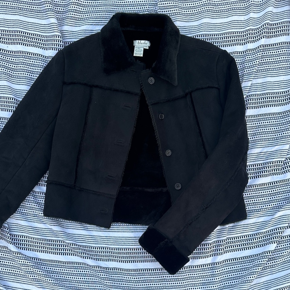Black faux fur lined coat